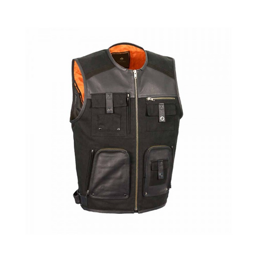 Men’s Black Multi-Pocket Leather Vest