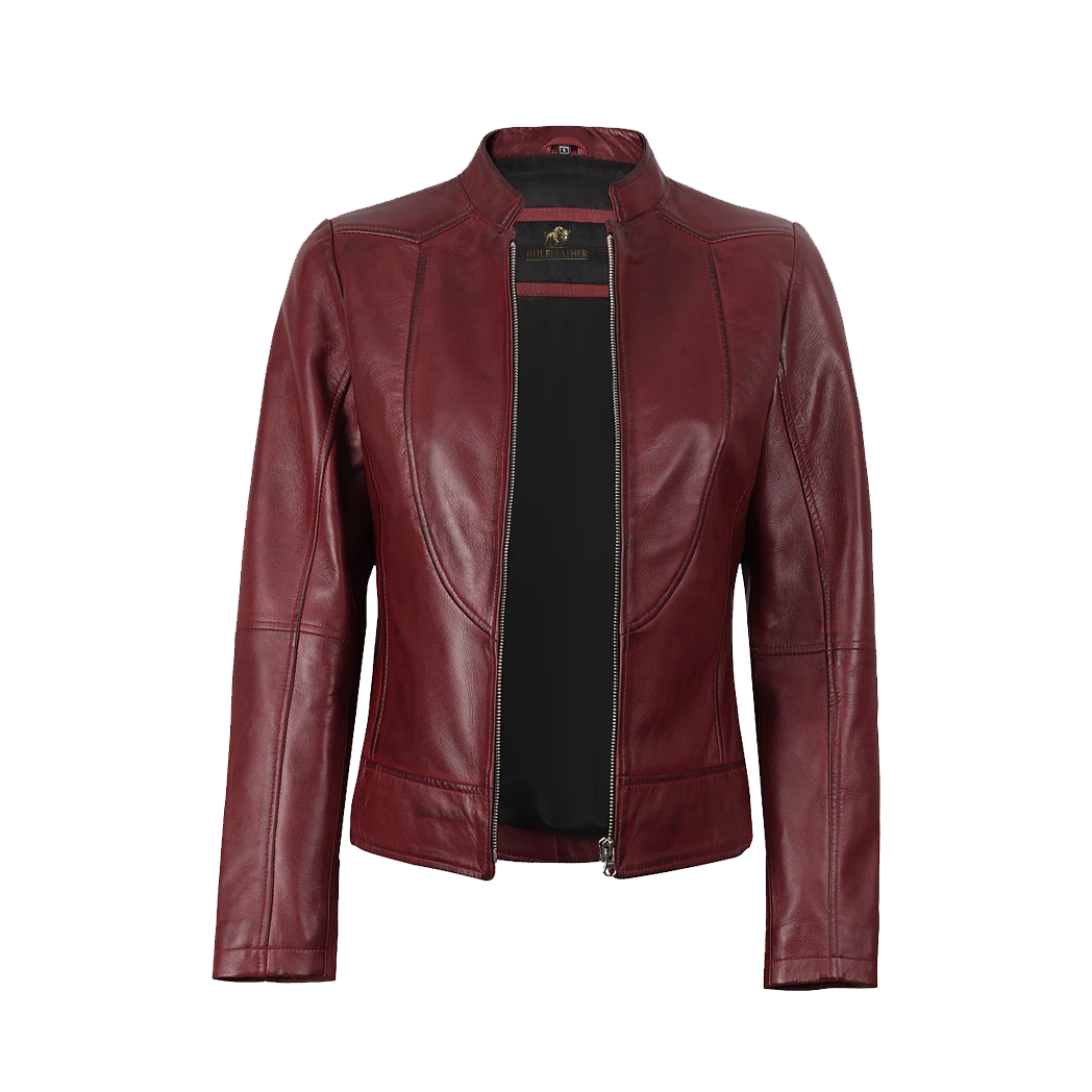 Womens Slim Fit Burgundy Leather Jacket