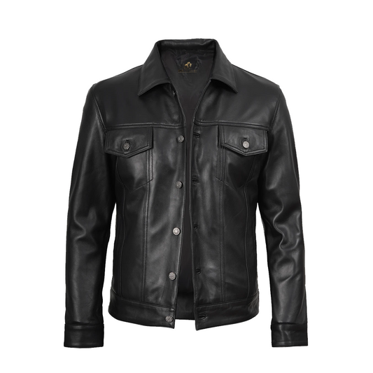Men Fernando Black Leather Trucker Jacket