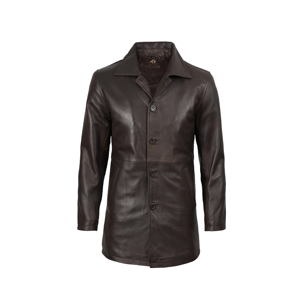 Mens Distressed Brown Vintage Car Leather Coat