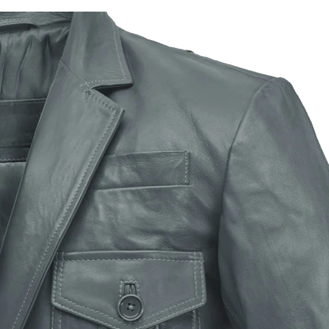 Mens Gray Sherpa Wax Leather Blazer