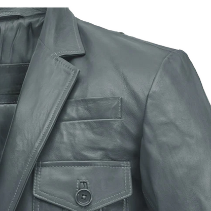 Mens Gray Sherpa Wax Leather Blazer