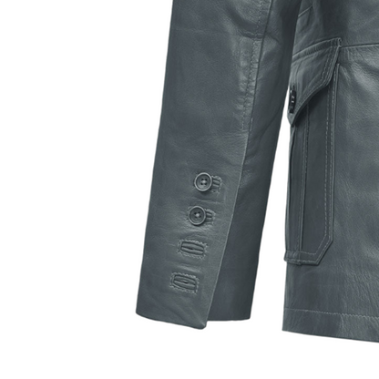 Mens Gray Sherpa Wax Leather Blazer