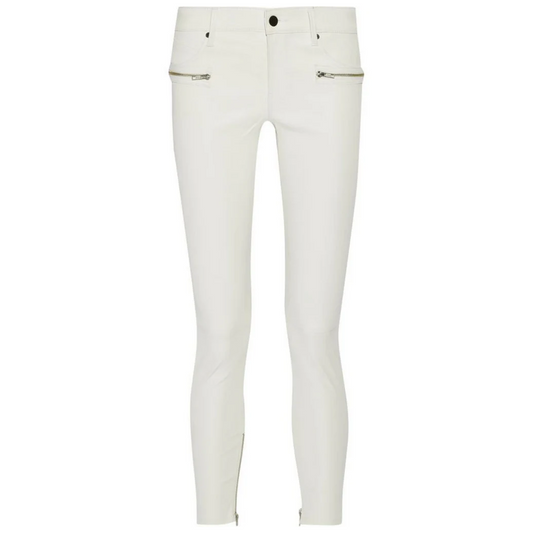 Women’s Real Lambskin White Leather Pants