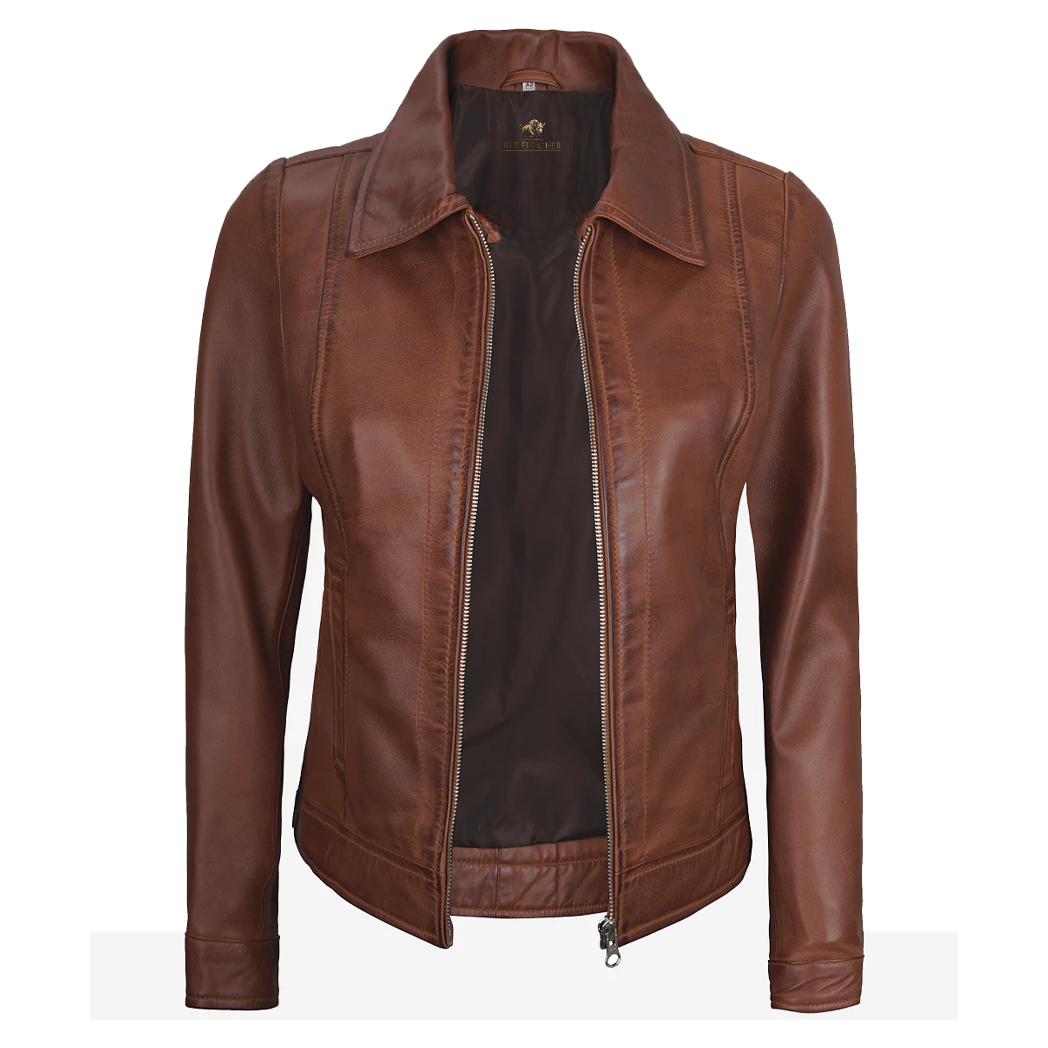 Women’s Harrington Lightweight Brown Leather Jacket