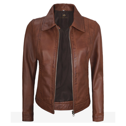 Women’s Harrington Lightweight Brown Leather Jacket