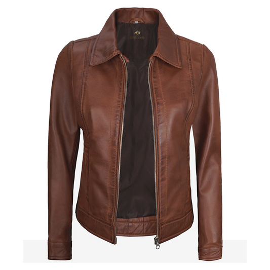 Women’s Harrington Lightweight Brown Leather Jacket