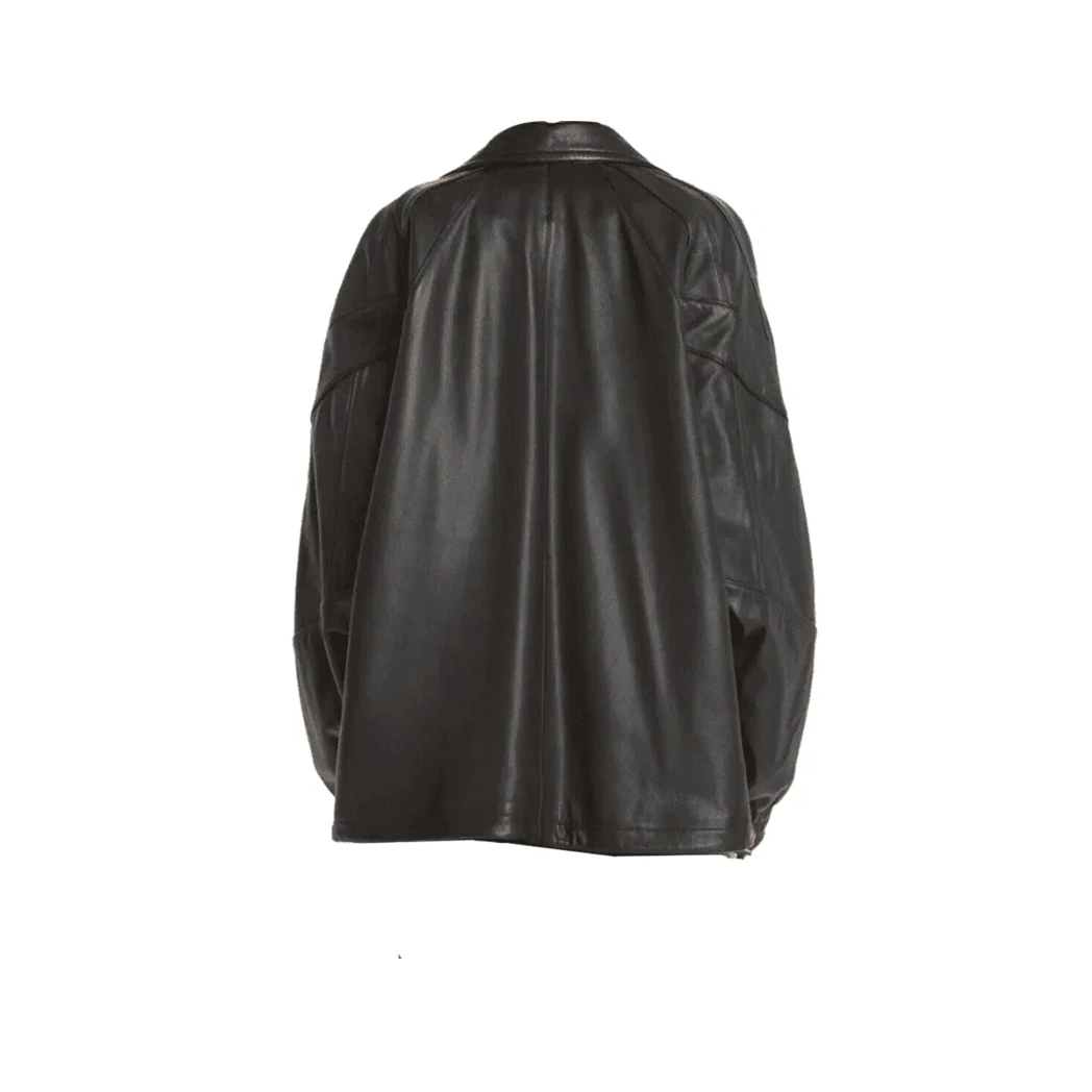 Women Oversized Leather Bomber Jacket