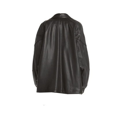 Women Oversized Leather Bomber Jacket