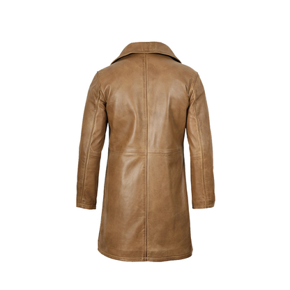 Mens Real 3/4 Length Camel Brown Leather Coat