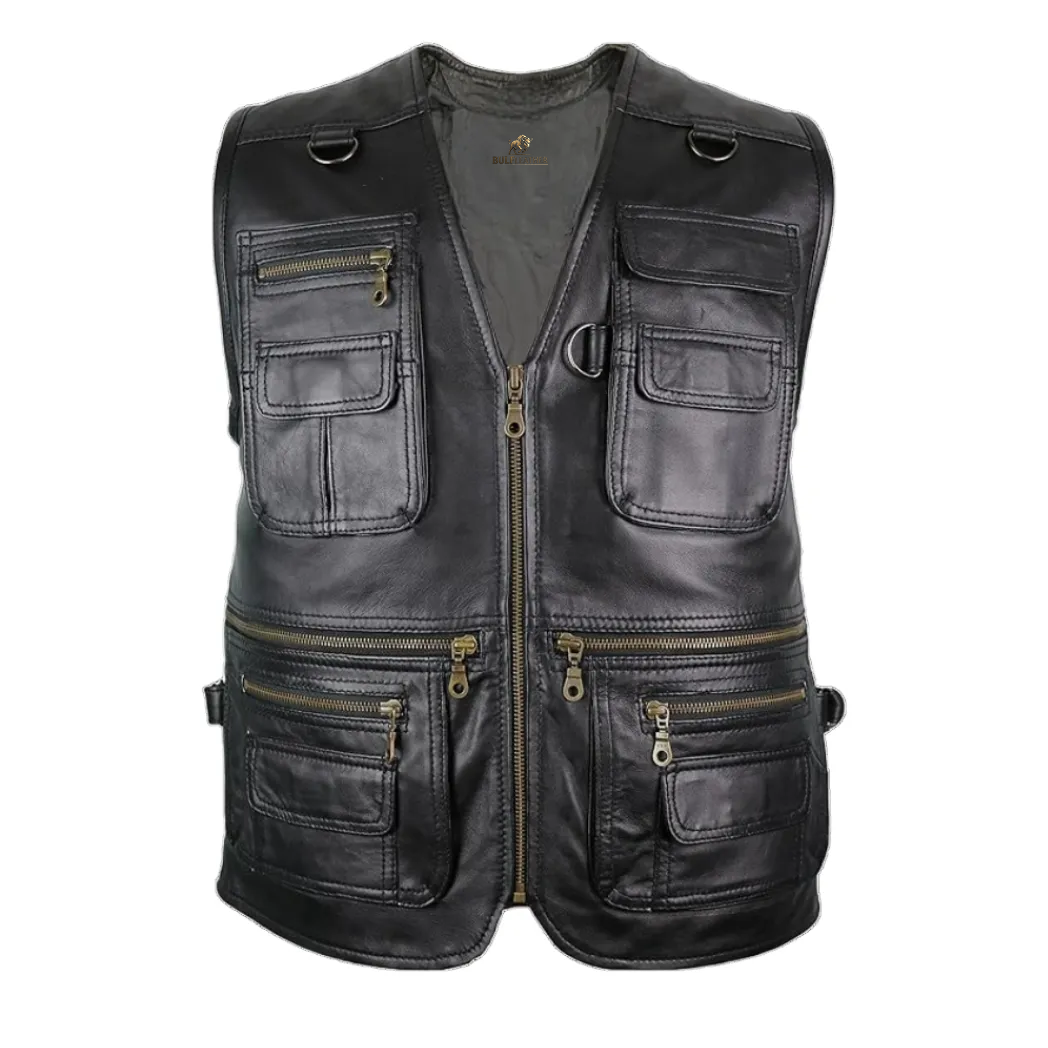 Men’s Black V-Neck Hunting Leather Vest