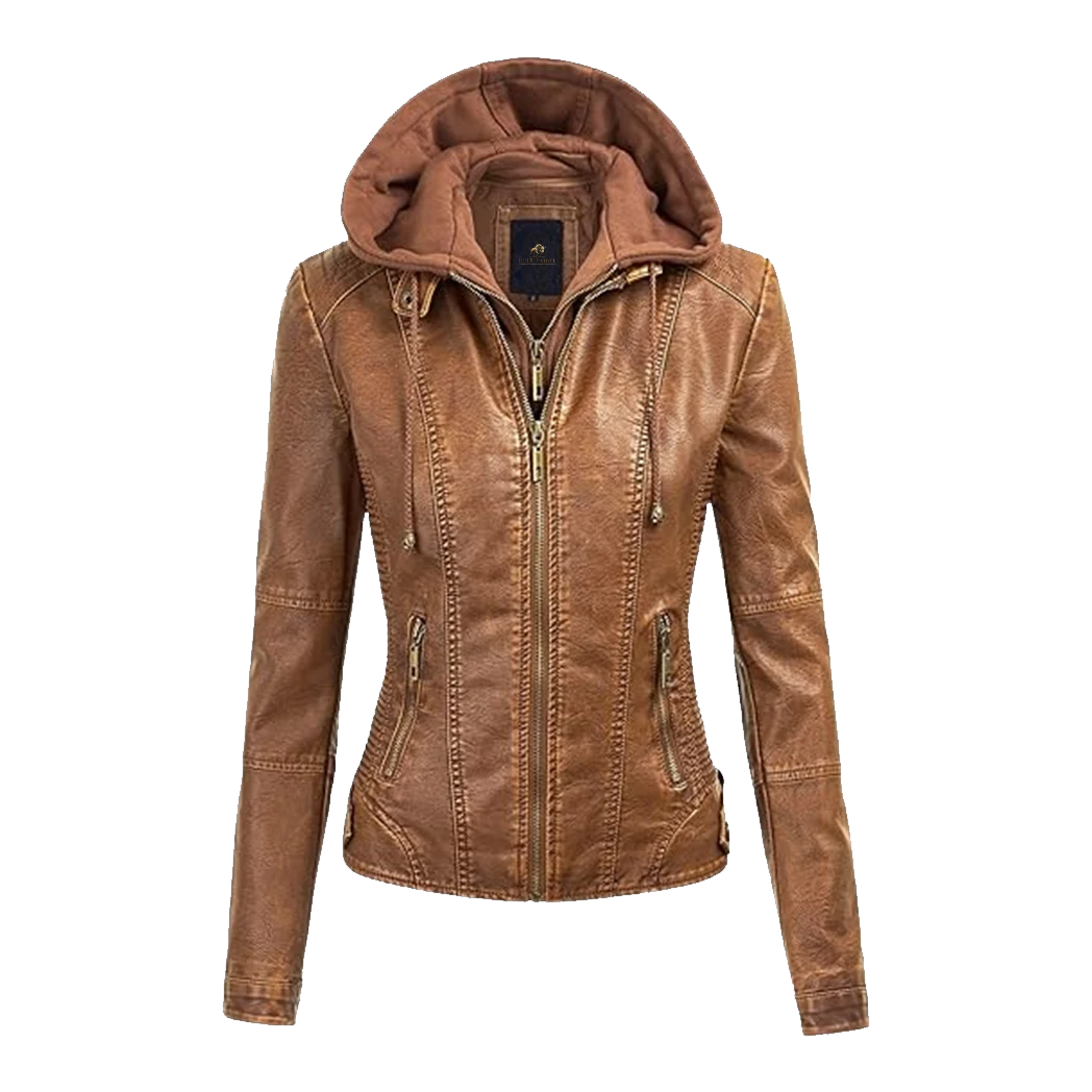 Women Removable Brown Hooded Jacket