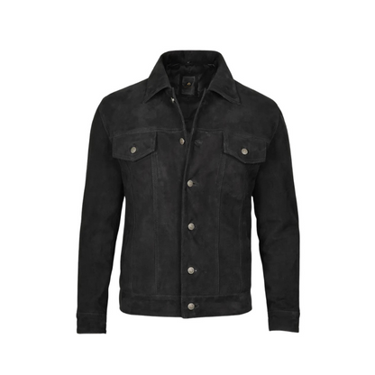 Men’s Black Classic Suede Trucker Jacket