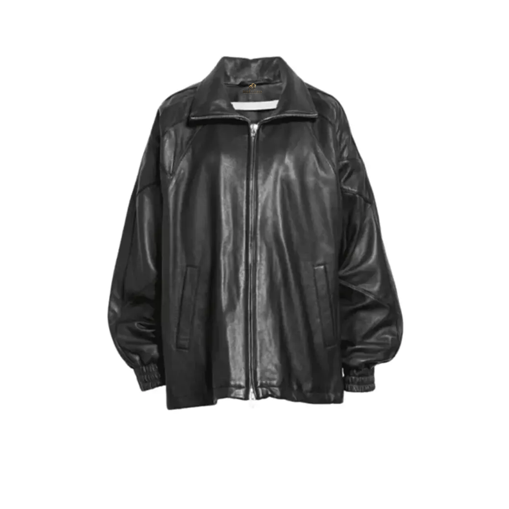Women Oversized Leather Bomber Jacket
