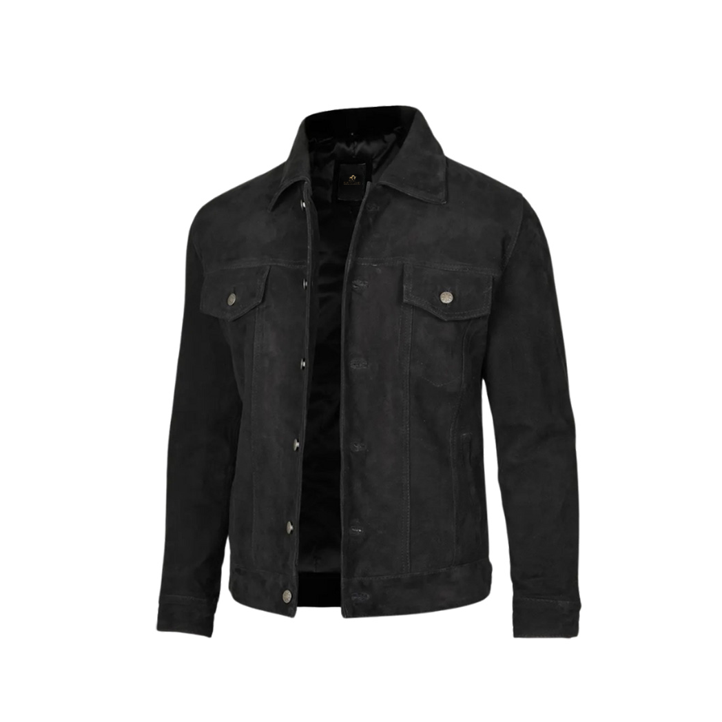 Men’s Black Classic Suede Trucker Jacket
