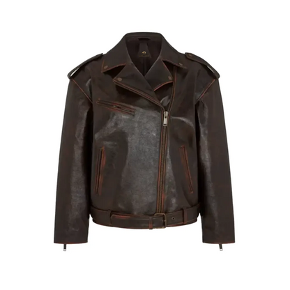 Women Distressed Leather Biker Jacket