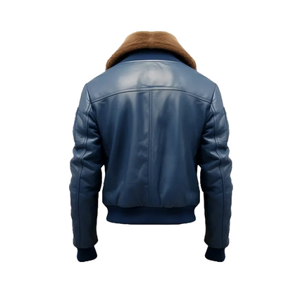 Men Blue Flight Bomber Leather Jacket