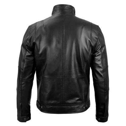 Mens Black Leather Style Cafe Racer Jacket