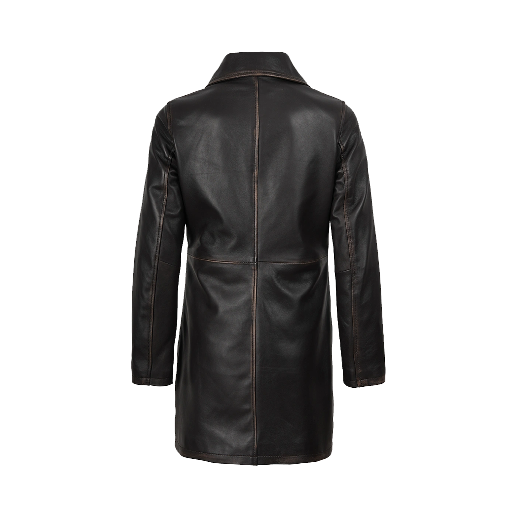 Women’s Real Leather Distressed Brown 3/4 Length Coat