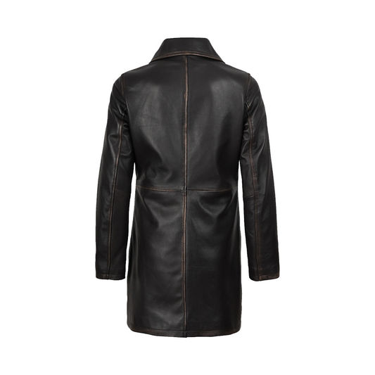 Women’s Real Leather Distressed Brown 3/4 Length Coat
