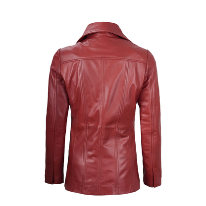 Womens Three Button Red Leather Blazer