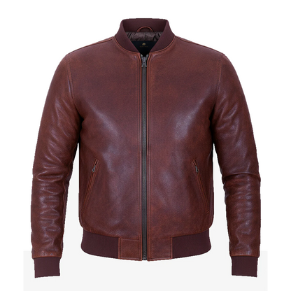Men’s Vintage Brown Leather Bomber Jacket