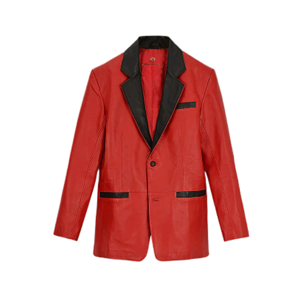 Mens Red Hampton Leather Blazer