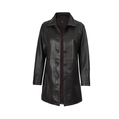 Women’s Real Leather Distressed Brown 3/4 Length Coat