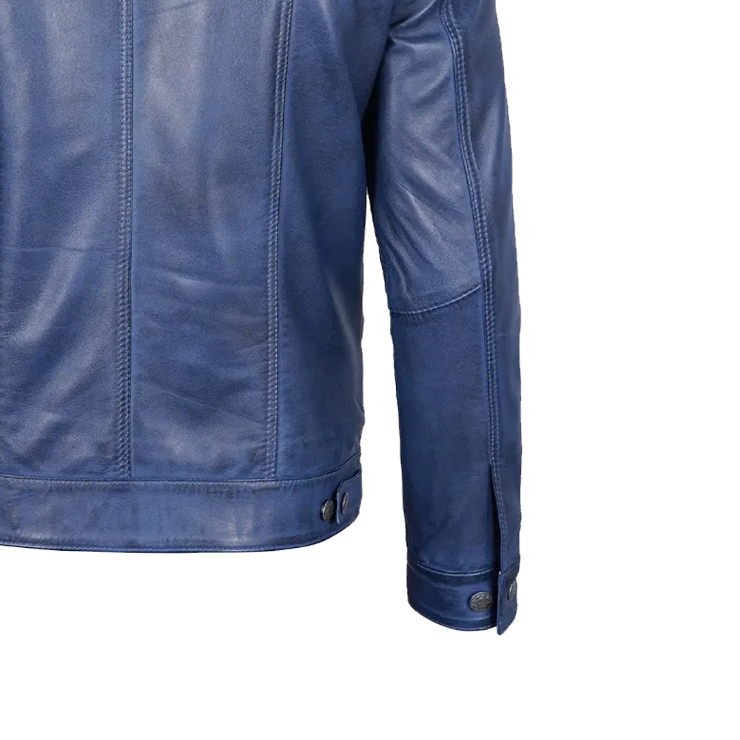 Men’s Blue Leather Trucker Jacket