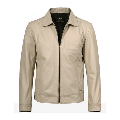 Men’s Beige Real Leather Harrington Jacket