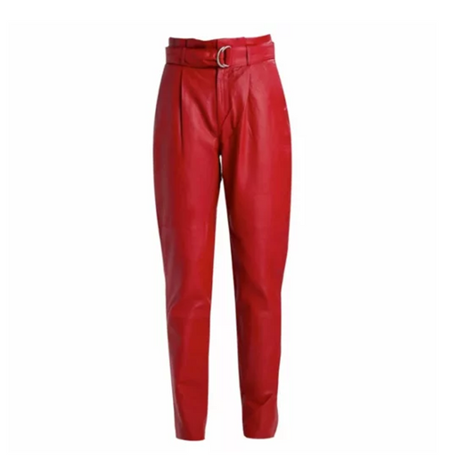 Womens Premium Red Leather Pants