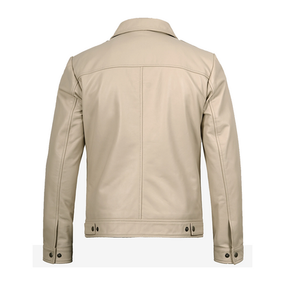 Men’s Beige Real Leather Harrington Jacket