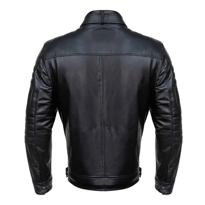 Mens Black Slim Fit Real Leather Biker Jacket