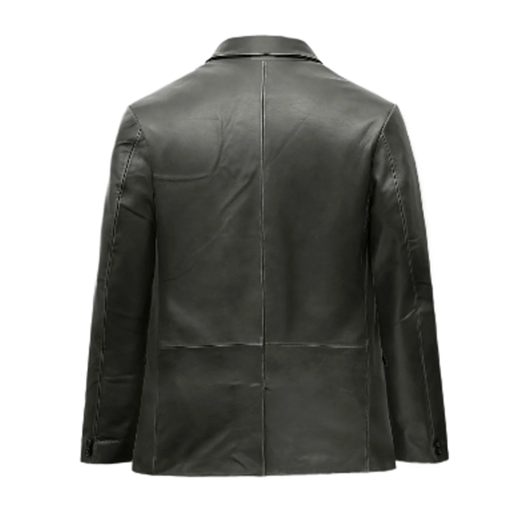 Mens Rubbed Charcoal Leather Blazer