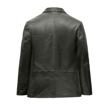 Mens Rubbed Charcoal Leather Blazer