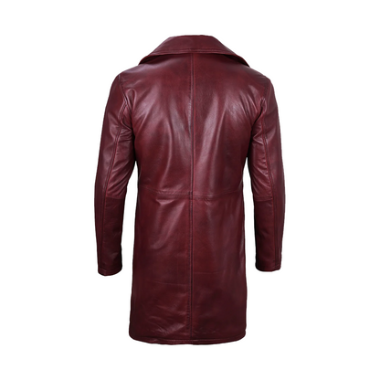 Mens Real Leather 3/4 Length Maroon Coat
