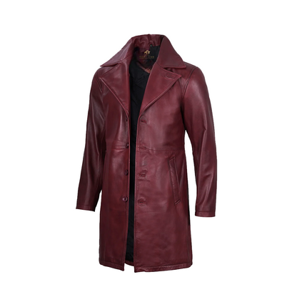 Mens Real Leather 3/4 Length Maroon Coat