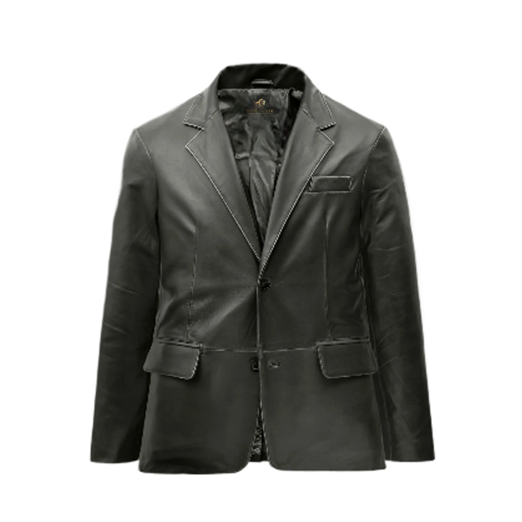 Mens Rubbed Charcoal Leather Blazer
