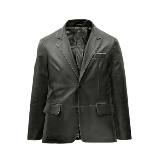 Mens Rubbed Charcoal Leather Blazer