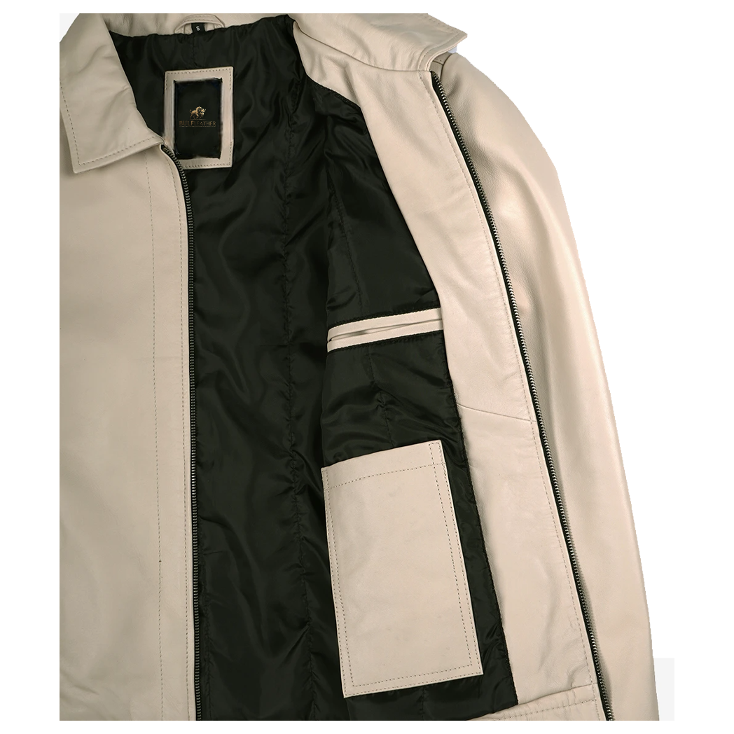 Men’s Beige Real Leather Harrington Jacket