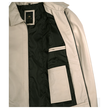 Men’s Beige Real Leather Harrington Jacket