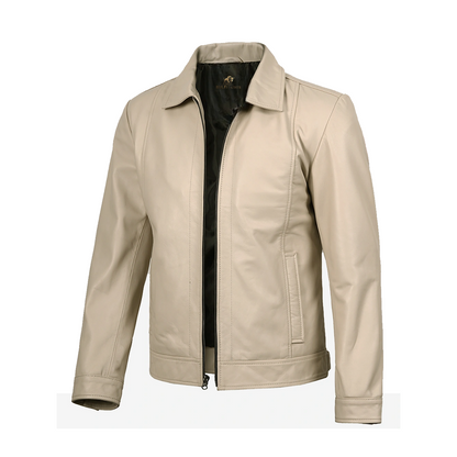 Men’s Beige Real Leather Harrington Jacket