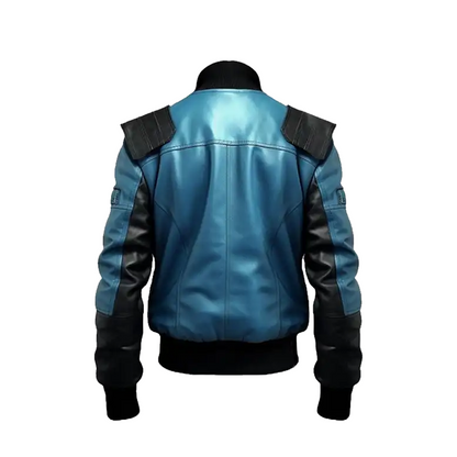 Men’s Black & Blue Bomber Leather Jacket