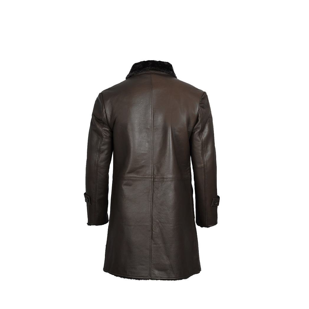 Mens Real Leather Dark Brown Shearling Coat