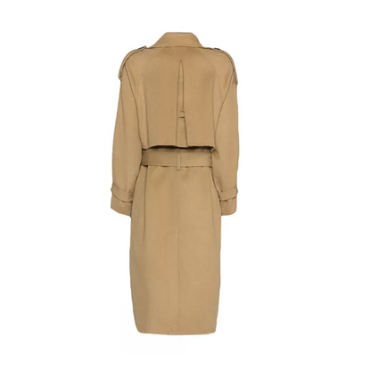 Womens Beige Double Breasted Wool Trench Coat