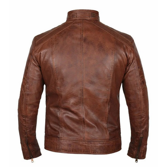 Mens Austin Chocolate Brown Waxed Leather Jacket
