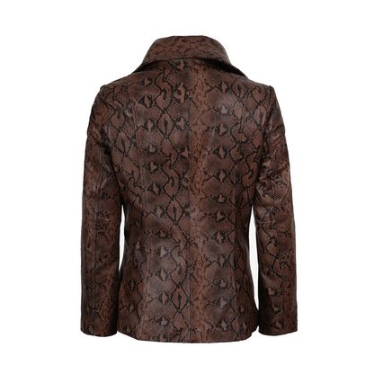 Kathryn Womens Snake Pattern Brown Leather Blazer