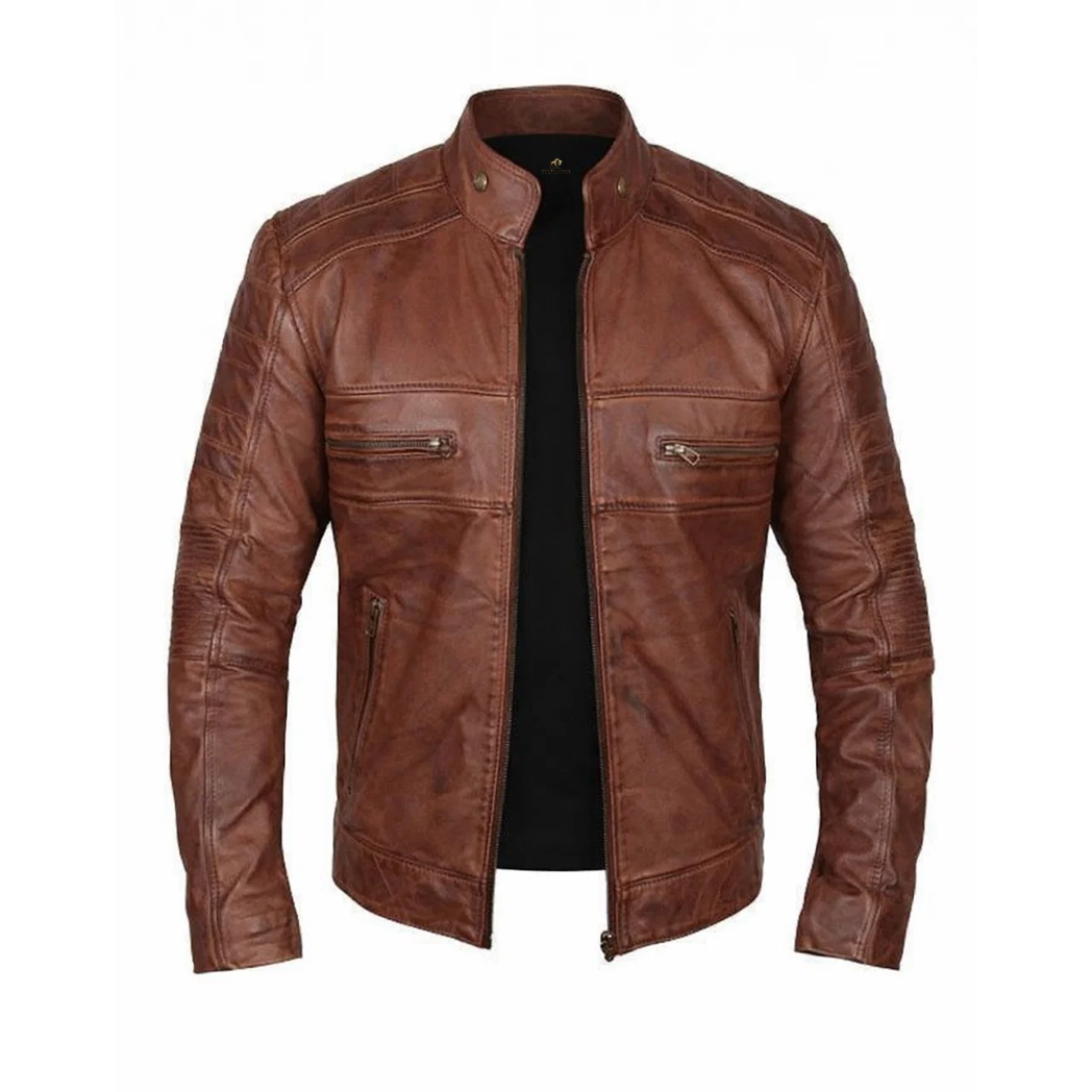 Mens Austin Chocolate Brown Waxed Leather Jacket