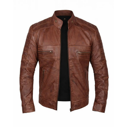 Mens Austin Chocolate Brown Waxed Leather Jacket