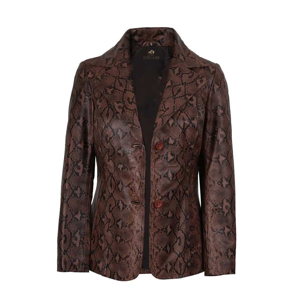 Kathryn Womens Snake Pattern Brown Leather Blazer